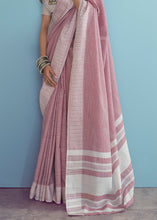 Load image into Gallery viewer, Orchid Pink Purple Linen Silk Saree with Chikankari Weaved Border