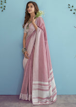 Load image into Gallery viewer, Orchid Pink Purple Linen Silk Saree with Chikankari Weaved Border