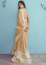 Load image into Gallery viewer, Beige Brown Linen Silk Saree with Chikankari Weaved Border