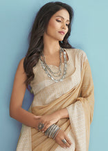 Load image into Gallery viewer, Beige Brown Linen Silk Saree with Chikankari Weaved Border
