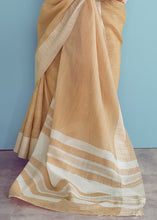 Load image into Gallery viewer, Beige Brown Linen Silk Saree with Chikankari Weaved Border