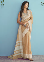 Load image into Gallery viewer, Beige Brown Linen Silk Saree with Chikankari Weaved Border