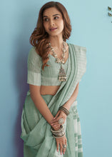 Load image into Gallery viewer, Mint Green Linen Silk Saree with Chikankari Weaved Border
