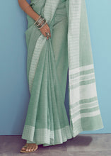 Load image into Gallery viewer, Mint Green Linen Silk Saree with Chikankari Weaved Border