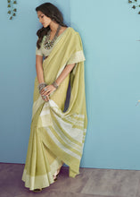Load image into Gallery viewer, Sheen Green Linen Silk Saree with Chikankari Weaved Border
