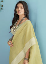 Load image into Gallery viewer, Sheen Green Linen Silk Saree with Chikankari Weaved Border