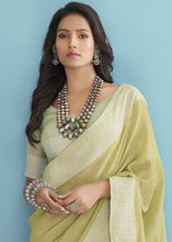 Load image into Gallery viewer, Sheen Green Linen Silk Saree with Chikankari Weaved Border