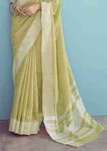 Load image into Gallery viewer, Sheen Green Linen Silk Saree with Chikankari Weaved Border
