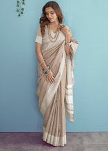 Load image into Gallery viewer, Light Sepia Brown Linen Silk Saree with Chikankari Weaved Border