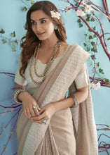 Load image into Gallery viewer, Light Sepia Brown Linen Silk Saree with Chikankari Weaved Border