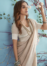 Load image into Gallery viewer, Light Sepia Brown Linen Silk Saree with Chikankari Weaved Border