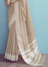 Load image into Gallery viewer, Light Sepia Brown Linen Silk Saree with Chikankari Weaved Border