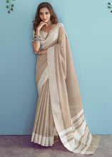 Load image into Gallery viewer, Light Sepia Brown Linen Silk Saree with Chikankari Weaved Border