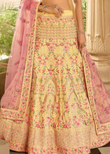 Cargar imagen en el visor de la galería, Aureolin Yellow Art Silk Lehenga Choli with Zari, Sequins, Swarvoski &amp; Zarkan work