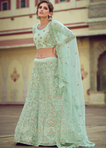 Mint Green Soft Net Lehenga Choli with Sequins, Thread, Zari & Dori work