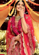 Cargar imagen en el visor de la galería, Carmine Pink Raw Silk Lehenga Choli with Resham, Zarkan &amp; Dori work