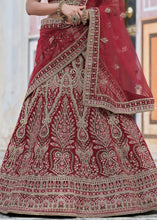 Laden Sie das Bild in den Galerie-Viewer, Maroon Red Velvet Lehenga Choli Having Heavy Embroidery &amp; Hand work: Bridal Edition