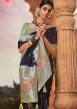 Load image into Gallery viewer, Indigo Blue Woven Kanjivaram Silk Saree