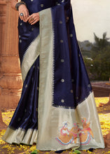 Load image into Gallery viewer, Indigo Blue Woven Kanjivaram Silk Saree