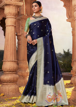 Load image into Gallery viewer, Indigo Blue Woven Kanjivaram Silk Saree