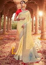 Load image into Gallery viewer, Champagne Yellow Woven Kanjivaram Silk Saree