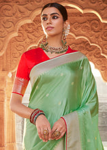 Load image into Gallery viewer, Light Green Woven Kanjivaram Silk Saree