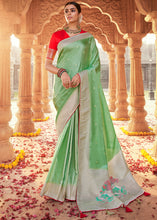 Load image into Gallery viewer, Light Green Woven Kanjivaram Silk Saree