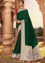 Load image into Gallery viewer, Sacramento Green Woven Kanjivaram Silk Saree