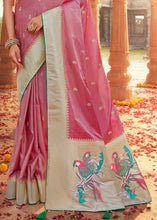 Load image into Gallery viewer, Carnation Pink Woven Kanjivaram Silk Saree