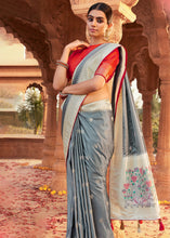 Load image into Gallery viewer, Lava Grey Woven Kanjivaram Silk Saree