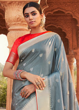 Load image into Gallery viewer, Lava Grey Woven Kanjivaram Silk Saree