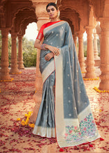 Load image into Gallery viewer, Lava Grey Woven Kanjivaram Silk Saree