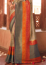 Load image into Gallery viewer, Khaki Brown Woven Banarasi Silk Saree with Embroidered Blouse