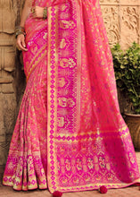 Cargar imagen en el visor de la galería, Brink Pink Woven Banarasi Silk Saree with Embroidered Blouse