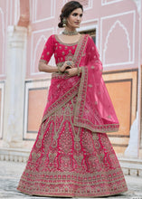 Laden Sie das Bild in den Galerie-Viewer, Cerise Pink Velvet Lehenga Choli Having Heavy Embroidery &amp; Hand work: Bridal Edition