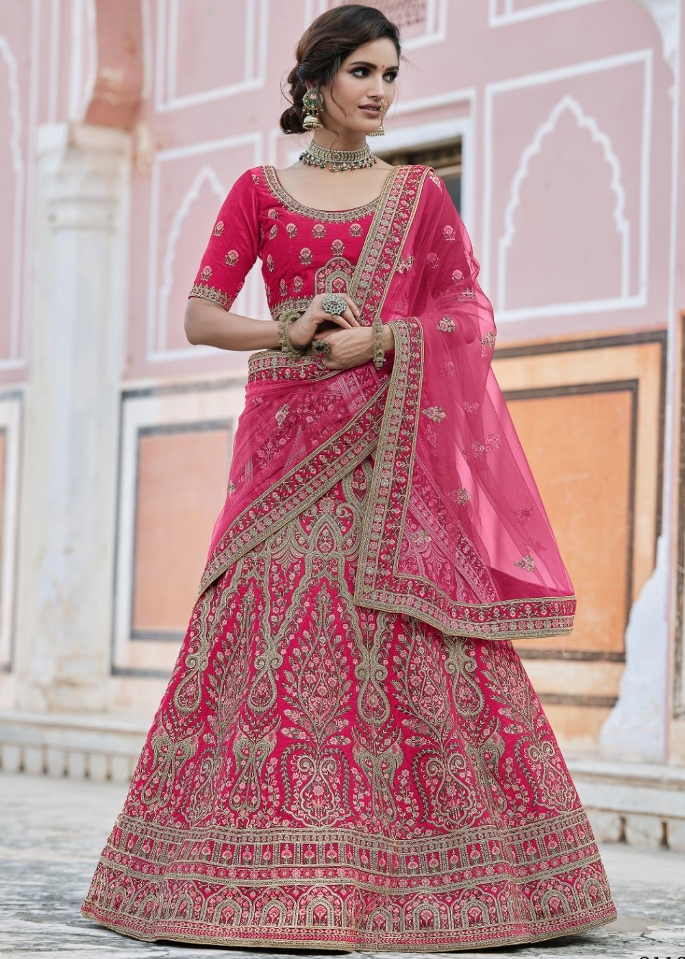 Cerise Pink Velvet Lehenga Choli Having Heavy Embroidery & Hand work: Bridal Edition