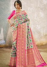 Carica l&#39;immagine nel visualizzatore Galleria,Porcelain White Woven Patola Banarasi Silk Saree