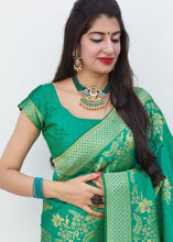 Load image into Gallery viewer, Parakeet Green Floral Motif Silk Saree