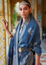 Load image into Gallery viewer, Slate Blue Zari Woven Banarasi Silk Saree