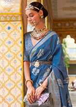 Load image into Gallery viewer, Slate Blue Zari Woven Banarasi Silk Saree