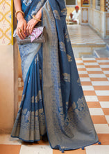 Load image into Gallery viewer, Slate Blue Zari Woven Banarasi Silk Saree