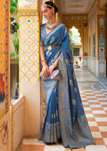 Load image into Gallery viewer, Slate Blue Zari Woven Banarasi Silk Saree