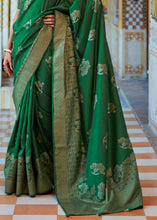 Load image into Gallery viewer, Dark Green Zari Woven Banarasi Silk Saree