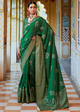 Load image into Gallery viewer, Dark Green Zari Woven Banarasi Silk Saree