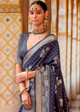 Cargar imagen en el visor de la galería, Capri Blue Zari Woven Banarasi Silk Saree