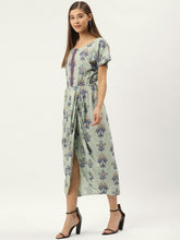 Load image into Gallery viewer, Gold Block Print Front Pleated side cowl dress
