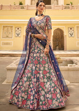 Laden Sie das Bild in den Galerie-Viewer, Navy Blue Soft Net Lehenga Choli with Thread, Sequins &amp; Zarkan work