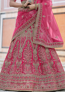 Cerise Pink Velvet Lehenga Choli Having Heavy Embroidery & Hand work: Bridal Edition