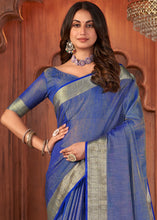 Load image into Gallery viewer, Shades Of Blue Zari Woven Tussar Silk Saree