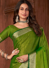 Load image into Gallery viewer, Emerald Green Zari Woven Tussar Silk Saree